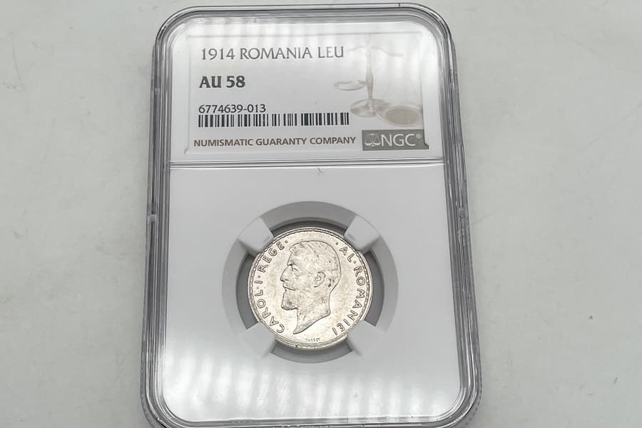 Silbermünze 1 Leu 1914 Rumänien NGC AU58